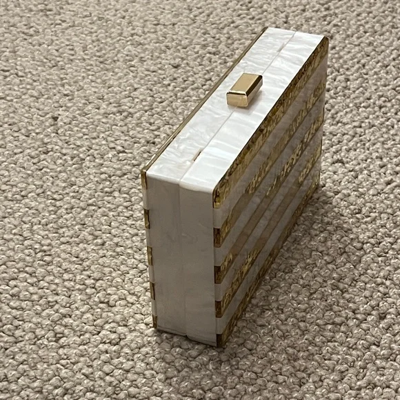 Gold and White Striped Clutch w/Gold Crossbody Chain Strap from Like Dreams - Picture 9 of 16